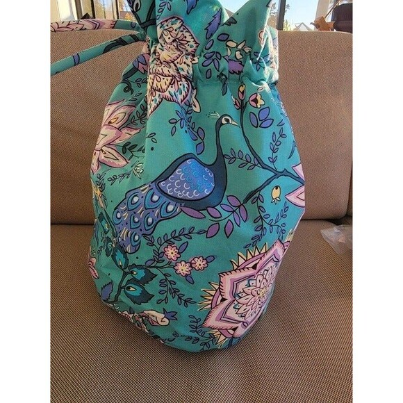 Vera Bradley Drawstring Plastic-lined Ditty Bag- Peacock Garden New with Tags - Picture 3 of 4
